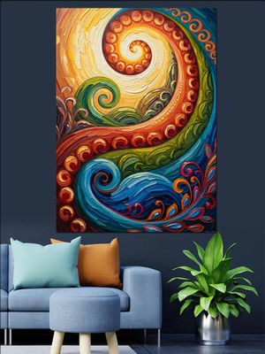 Artmeg Soyut Renkli Dalgalar ve Girdap Dekoratif Kanvas - Mdf Ahşap Tablo