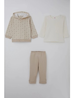 Breeze Erkek Bebek Bodyli 3 Lü Takım Desenli 4 Ay-1 Yaş, Bej