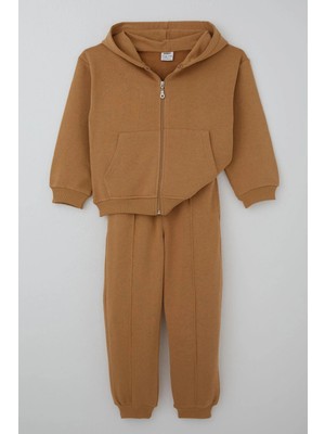 Jabber  Erkek Çocuk Eşofman Takımı Fermuarlı Cepli Bağcıklı 5-14 Yaş, Açık Kahverengi