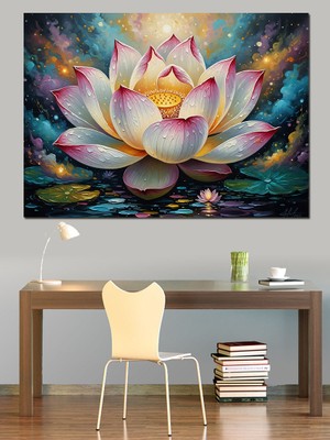 Artmeg Suyun Içinde Açan Beyaz Lotus Dekoratif Kanvas - Mdf Ahşap Tablo