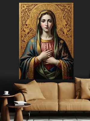 Artmeg Meryem Ana Şefkatli Dini Portre Dekoratif Kanvas - Mdf Ahşap Tablo