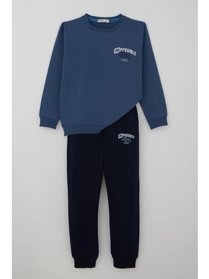Breeze Erkek Çocuk Eşofman Takımı Sırt Baskı Detaylı Cepli 7-12 Yaş, Indigo