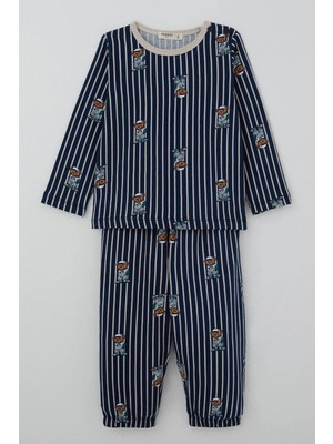 Breeze Erkek Bebek Pijama Takımı Sevimli Ayıcık Figürlü 9 Ay-3 Yaş, Lacivert