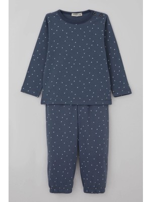 Breeze Erkek Bebek Pijama Takımı Minik Üçgenler Desenli 9 Ay-3 Yaş, Füme