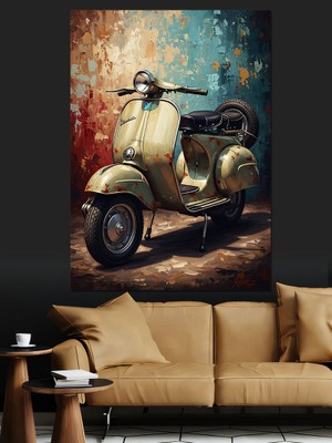 Artmeg Nostaljik Klasik Scooter Vespa Tablo Dekoratif Kanvas - Mdf Ahşap Tablo