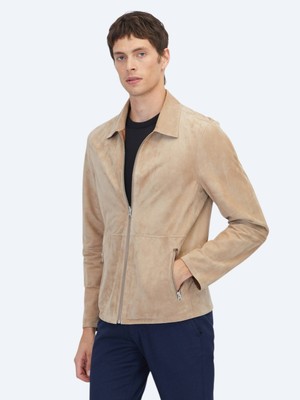 Kip Gri Regular Fit Gömlek Yaka Smart Casual Deri Mont