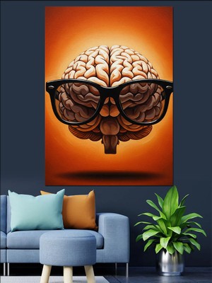 Artmeg Gözlüklü ve Zeki Beyin Illüstrasyonu Dekoratif Kanvas - Mdf Ahşap Tablo