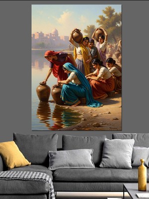 Artmeg Nehir Kenarında Antik Yaşam Dekoratif Kanvas - Mdf Ahşap Tablo