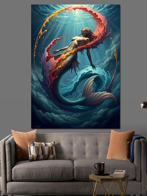 Artmeg Su Altında Dans Eden Denizkızı Dekoratif Kanvas - Mdf Ahşap Tablo