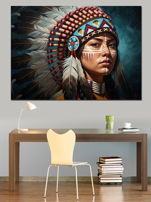 Artmeg Geleneksel Başlıklı Yerli Kadın Portresi Dekoratif Kanvas - Mdf Ahşap Tablo