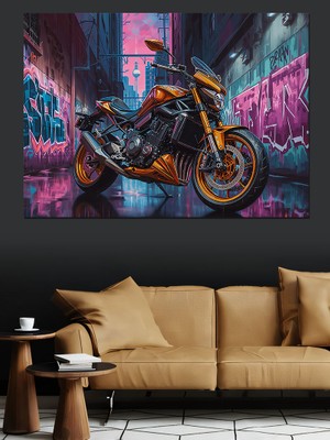 Artmeg Modern Spor Motosiklet Graffiti Tablosu Dekoratif Kanvas - Mdf Ahşap Tablo