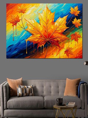 Artmeg Sonbahar Renklerinde Akçaağaç Yaprağı Tablosu Dekoratif Kanvas - Mdf Ahşap Tablo