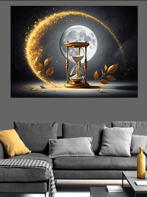 Artmeg Kum Saati ve Ay Işığı Dekoratif Kanvas - Mdf Ahşap Tablo
