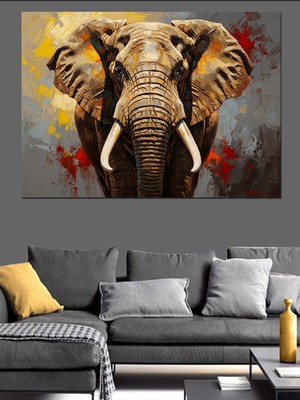 Artmeg Görkemli Fil Kafası Yağlıboya Dekoratif Kanvas - Mdf Ahşap Tablo