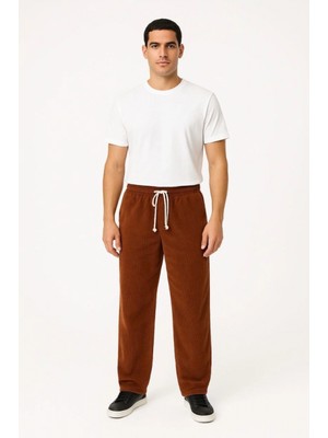 MiraLive Miray- Erkek Fitilli Kadife Cepli Buggy Pantolon Oversize Rahat Kalıp - Kahverengi