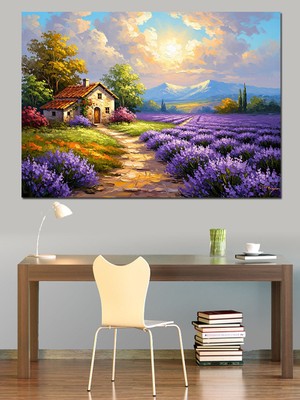 Artmeg Lavanta Tarlası ve Köy Evi Dekoratif Kanvas - Mdf Ahşap Tablo