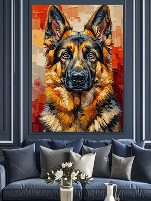 Artmeg Alman Kurdu Köpeği Renkli Portre Dekoratif Kanvas - Mdf Ahşap Tablo