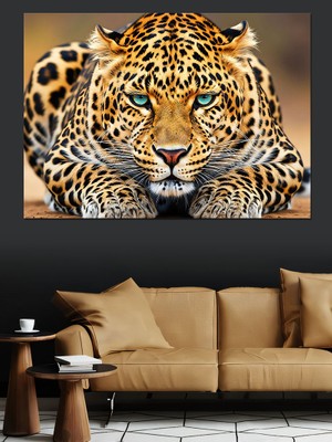 Artmeg Bakışlarıyla Etkileyen Leopar Portresi Dekoratif Kanvas - Mdf Ahşap Tablo