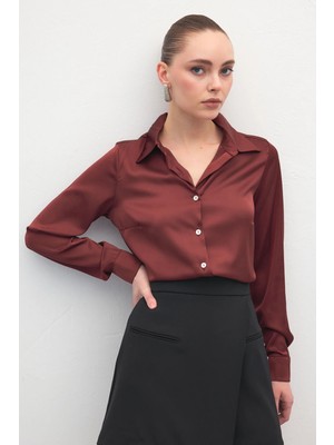 Sateen Saten Gömlek - Bordo