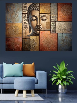 Artmeg Mozaik Desenli Bilge Buddha Tablosu Dekoratif Kanvas - Mdf Ahşap Tablo
