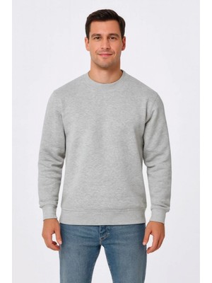 MiraLive Miray- Erkek Üç Iplik Düz Bisiklet Yaka Sweatshirt - Gri