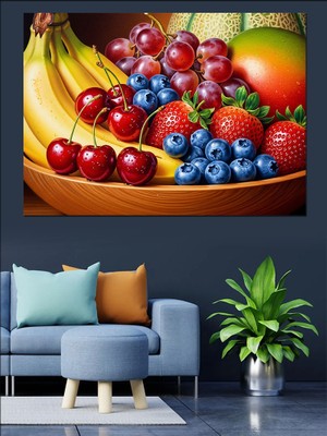 Artmeg Meyve Sepeti ve Taze Meyveler Dekoratif Kanvas - Mdf Ahşap Tablo