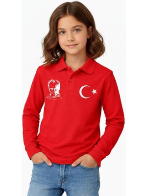 Karaoğlu Tekstil Polo Yaka Türk Bayraklı Atatürk Baskılı Penye Tişört