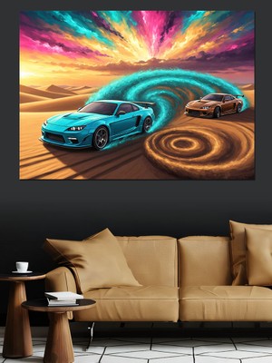 Artmeg Dinamik Mavi Spor Araba Tablosu Dekoratif Kanvas - Mdf Ahşap Tablo