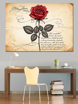 Artmeg Nostaljik Mektup Üzerinde Kırmızı Gül Dekoratif Kanvas - Mdf Ahşap Tablo