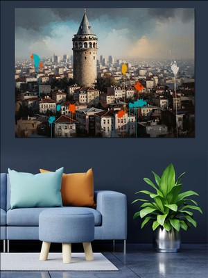 Artmeg Galata Kulesi ve Istanbul Panoraması Dekoratif Kanvas - Mdf Ahşap Tablo