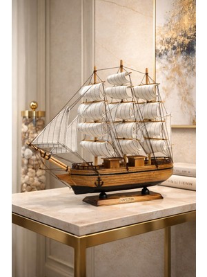 Kesene Dekoratif Premium Ahşap El Yapımı Yelkenli Gemi Maketi Masa Üstü Biblo 40 x 40 cm Ahşap Renk 532-C