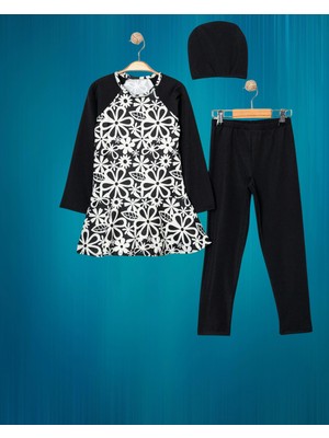 Elayza Kız Çocuk Çiçek Desenli Boneli Tesettür Mayo 3'lü Set