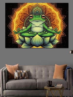 Artmeg Meditasyon Yapan Kurbağa Mandala Tablo Dekoratif Kanvas - Mdf Ahşap Tablo