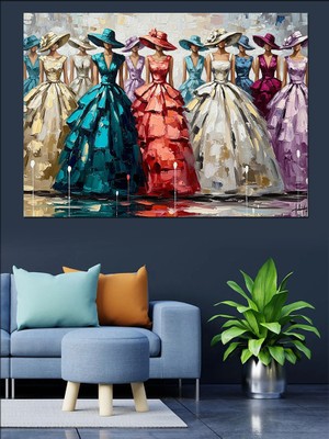 Artmeg Klasik Elbiseli Zarif Kadınlar Tablosu Dekoratif Kanvas - Mdf Ahşap Tablo