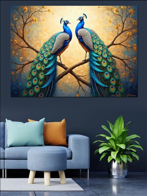 Artmeg Dalda Duran Iki Renkli Tavuskuşu Dekoratif Kanvas - Mdf Ahşap Tablo