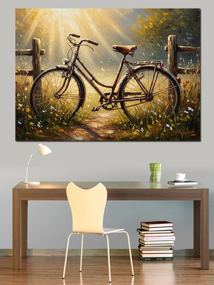 Artmeg Çiçekli Yolda Klasik Bisiklet Dekoratif Kanvas - Mdf Ahşap Tablo