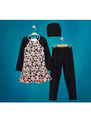 Elayza Kız Çocuk Çiçek Desenli Boneli Tesettür Mayo 3'lü Set