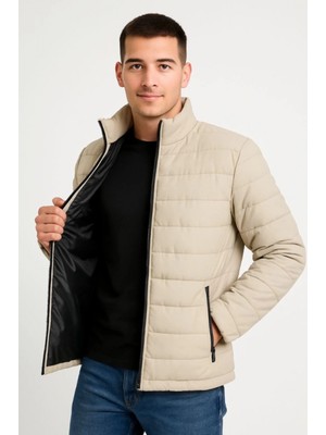 MiraLive Miray- Erkek Bomber Mont Ceket – Su Itici Kumaş, Kapitone Astarlı, Fermuarlı, Kışlık - Bej
