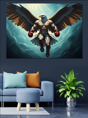 Artmeg Kaslı Kanatlı Kartal Savaşçı Figürü Dekoratif Kanvas - Mdf Ahşap Tablo