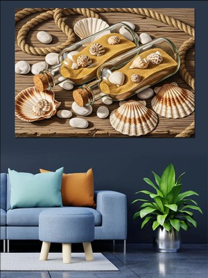 Artmeg Deniz Kabukları ve Kumsal Tablosu Dekoratif Kanvas - Mdf Ahşap Tablo