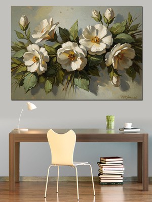 Artmeg Beyaz Şakayık Çiçekleri Dekoratif Kanvas - Mdf Ahşap Tablo