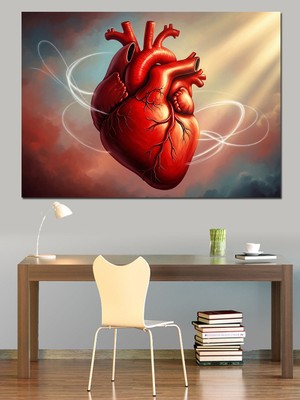 Artmeg Kan Kırmızısı Anatomik Kalp Tablosu Dekoratif Kanvas - Mdf Ahşap Tablo