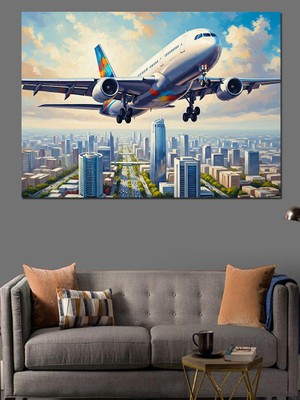 Artmeg Bulutlar Üzerinde Dev Yolcu Uçağı Dekoratif Kanvas - Mdf Ahşap Tablo