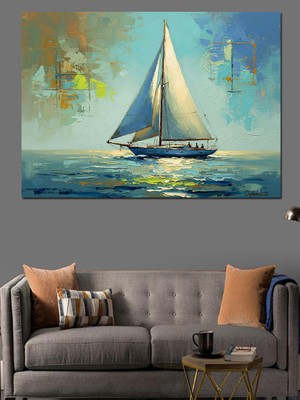 Artmeg Denizde Tek Başına Yelkenli Tablosu Dekoratif Kanvas - Mdf Ahşap Tablo