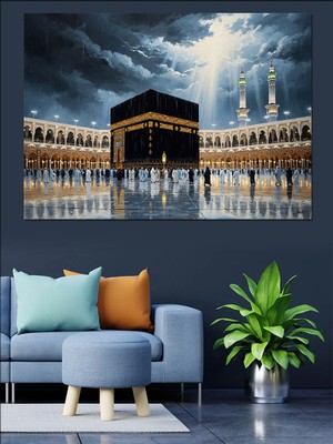 Artmeg Gece Işıkları Altında Kabe-I Muazzama Dekoratif Kanvas - Mdf Ahşap Tablo