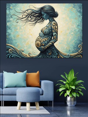 Artmeg Hamile Kadın Silüeti Soyut Tablo Dekoratif Kanvas - Mdf Ahşap Tablo