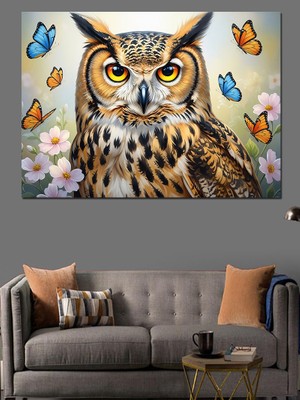 Artmeg Renkli Kelebekli Bilge Baykuş Portresi Dekoratif Kanvas - Mdf Ahşap Tablo
