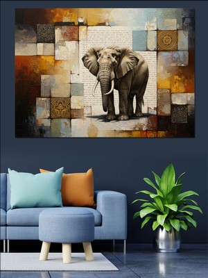 Artmeg Mozaik Desenli Renkli Fil Tablosu Dekoratif Kanvas - Mdf Ahşap Tablo