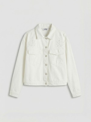 Lcw Ekru Fisto Detaylı Kız Çocuk Jean Ceket