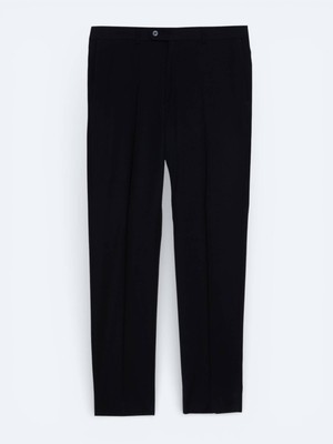 Kip Siyah Dokuma Fitted Fit Klasik Yün Karışımlı Pantolon